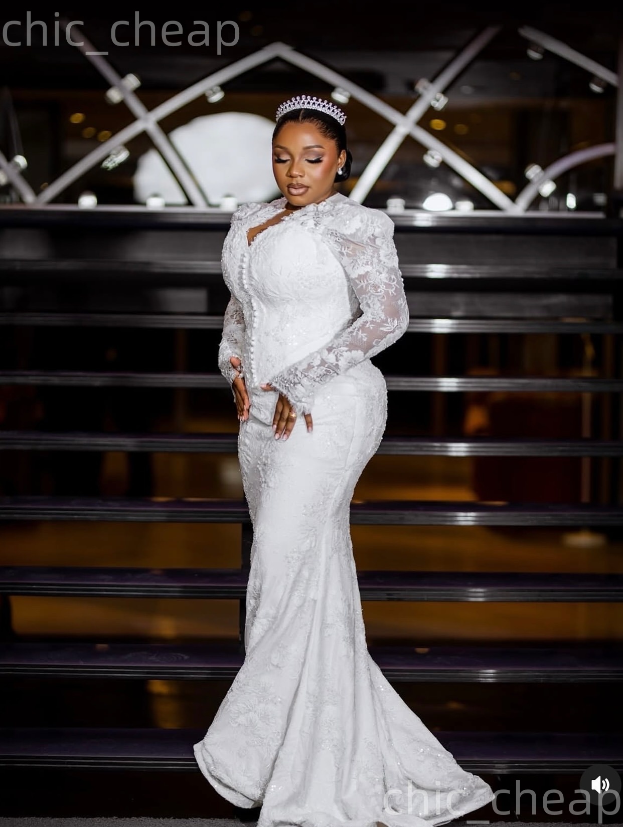 African Aso Ebi 2026 White Mermaid Wedding Dress Sheer Neck Full Sleeves Lace Satin Detachable Train Vintage Bridal Gowns Dresses ZJ2377