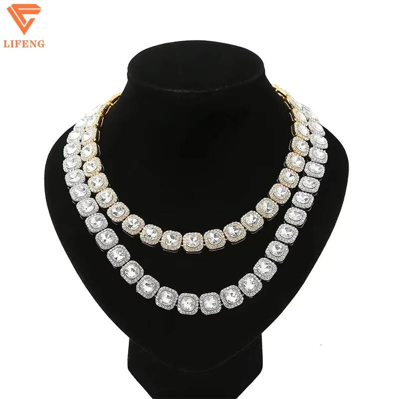 Custom 8mm Baguette Square Cut 925 Sterling Silver Tennis Link Chain Necklace Gold Plated Iced Moissanite Jewelry Parties Gifts