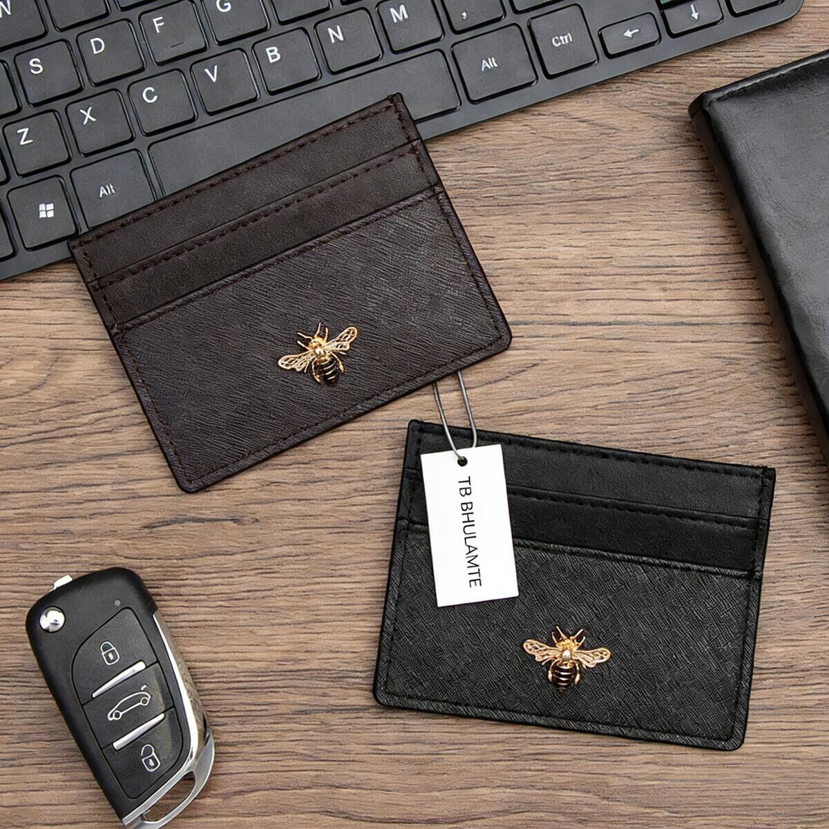 TB BHULAMTE Luxury Brand Designer Bag European And American Style Little Bee Card Holder Insert Card Suitable For Bank Cards ID Card Holder Unisex Lea