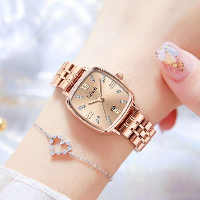 With Box Labaoli New Square Steel Strap Women's Watch with Dainty Calendar for Design Free gift