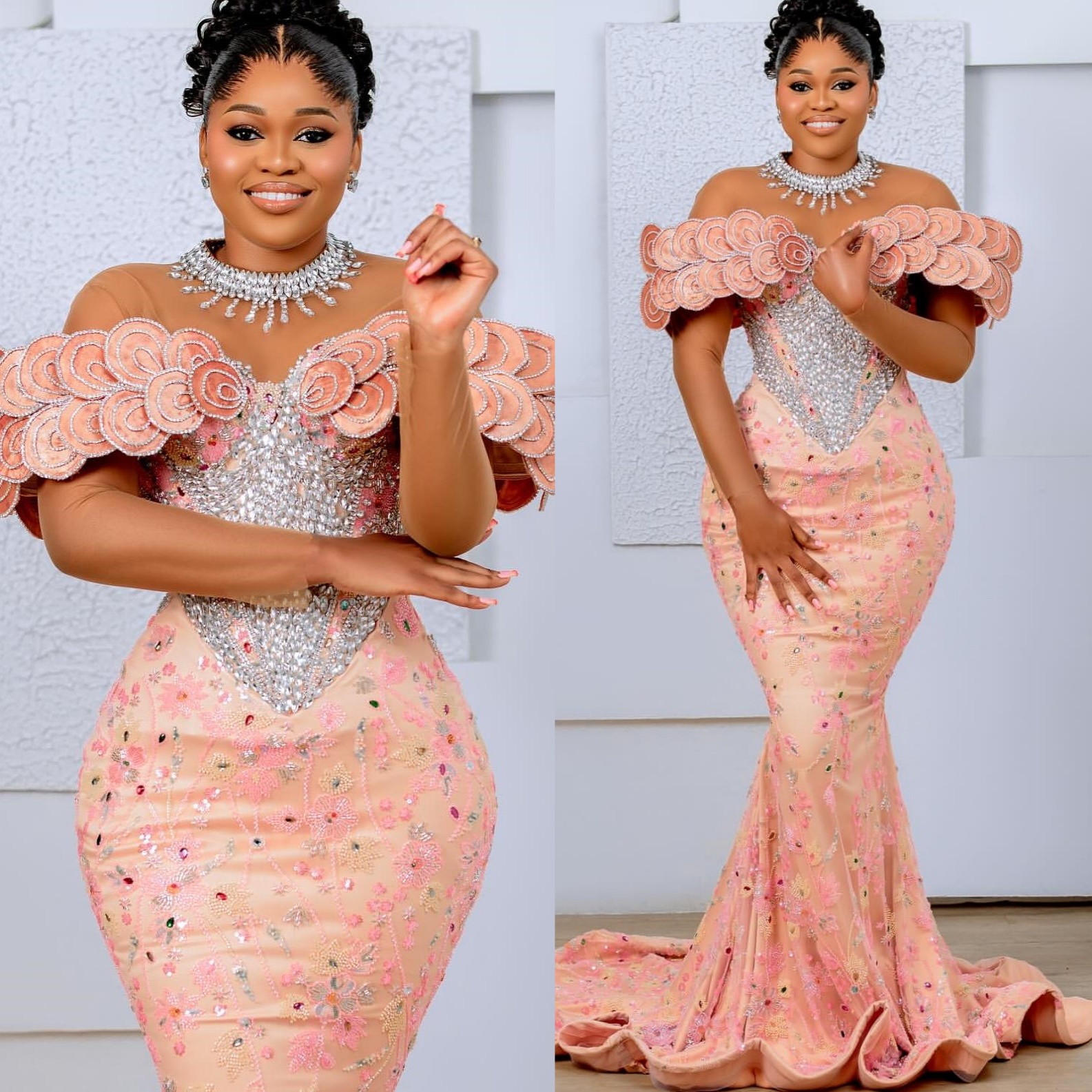 Aso Ebi 2026 Nigerian Pink Mermaid Prom Dresses Florals Crystals Sequined Evening Formal Party Second Birthday Engagement Gowns Dress For Special Occa