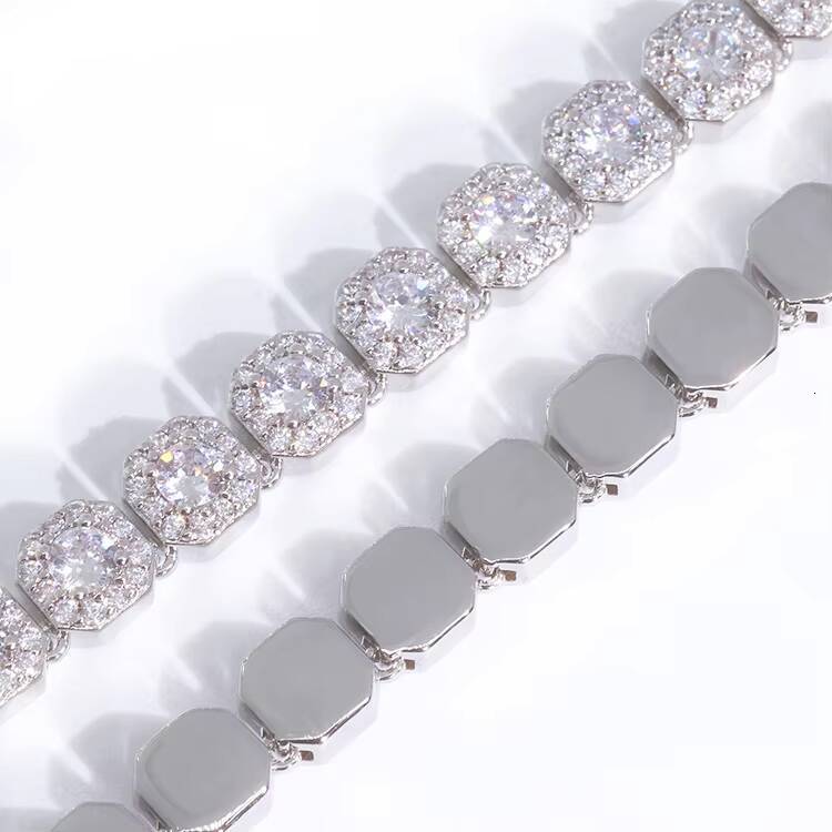 Customized Fashion 8mm Sterling Silver baguette Shape d Color Moissanite Diamond Cuban Chain for Jewelry Gift