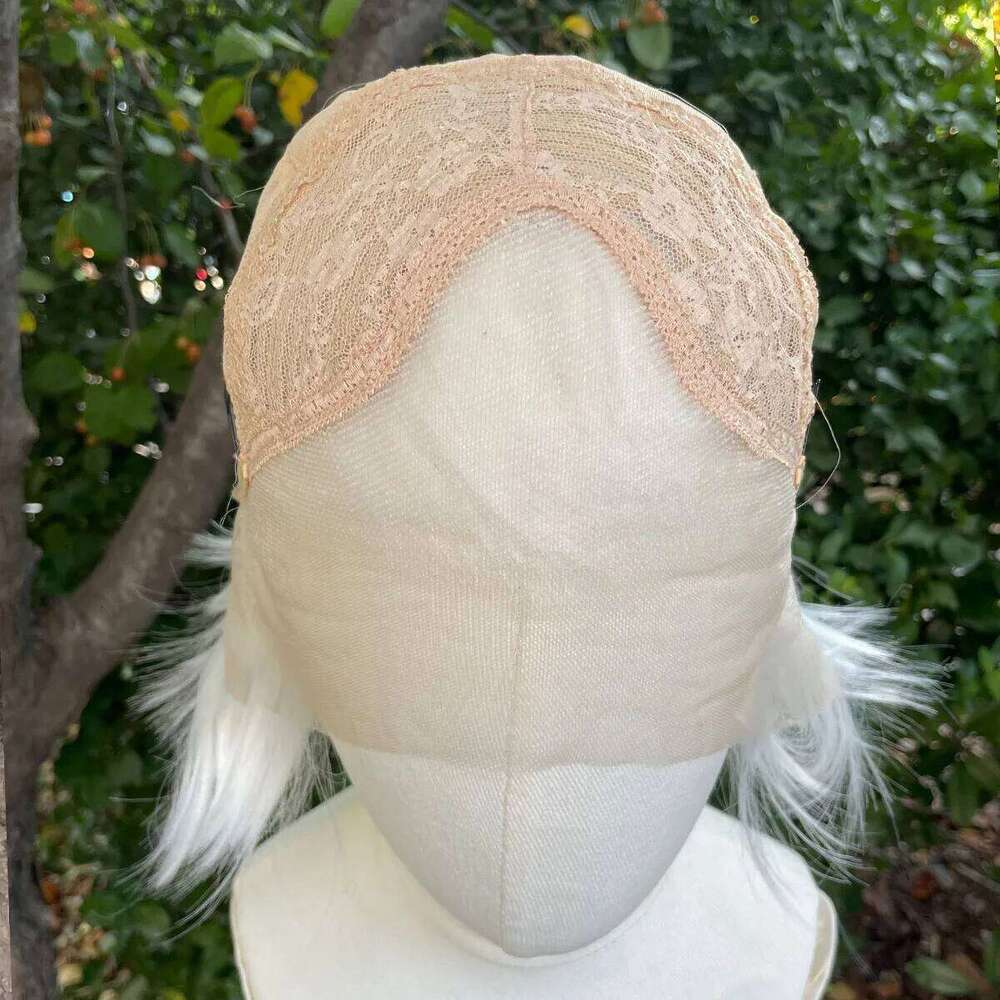 Widow's Peak Short Bob Cut Synthetic Front Women Cosplay For Men White Color Glueless 13X4 Lace Wigs Natural SHXI