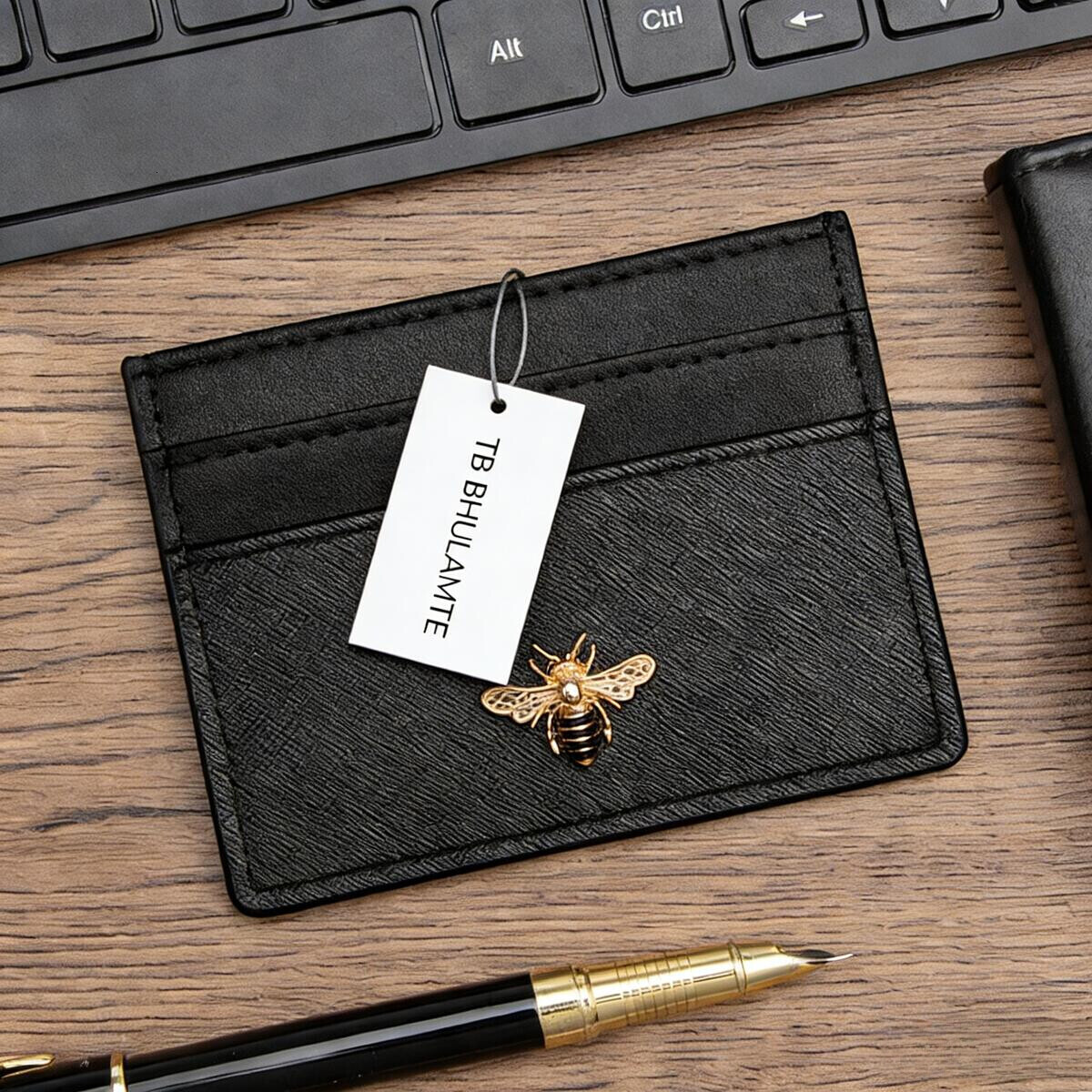 TB BHULAMTE Luxury Brand Designer Bag European And American Style Little Bee Card Holder Insert Card Suitable For Bank Cards ID Card Holder Unisex Leather Case