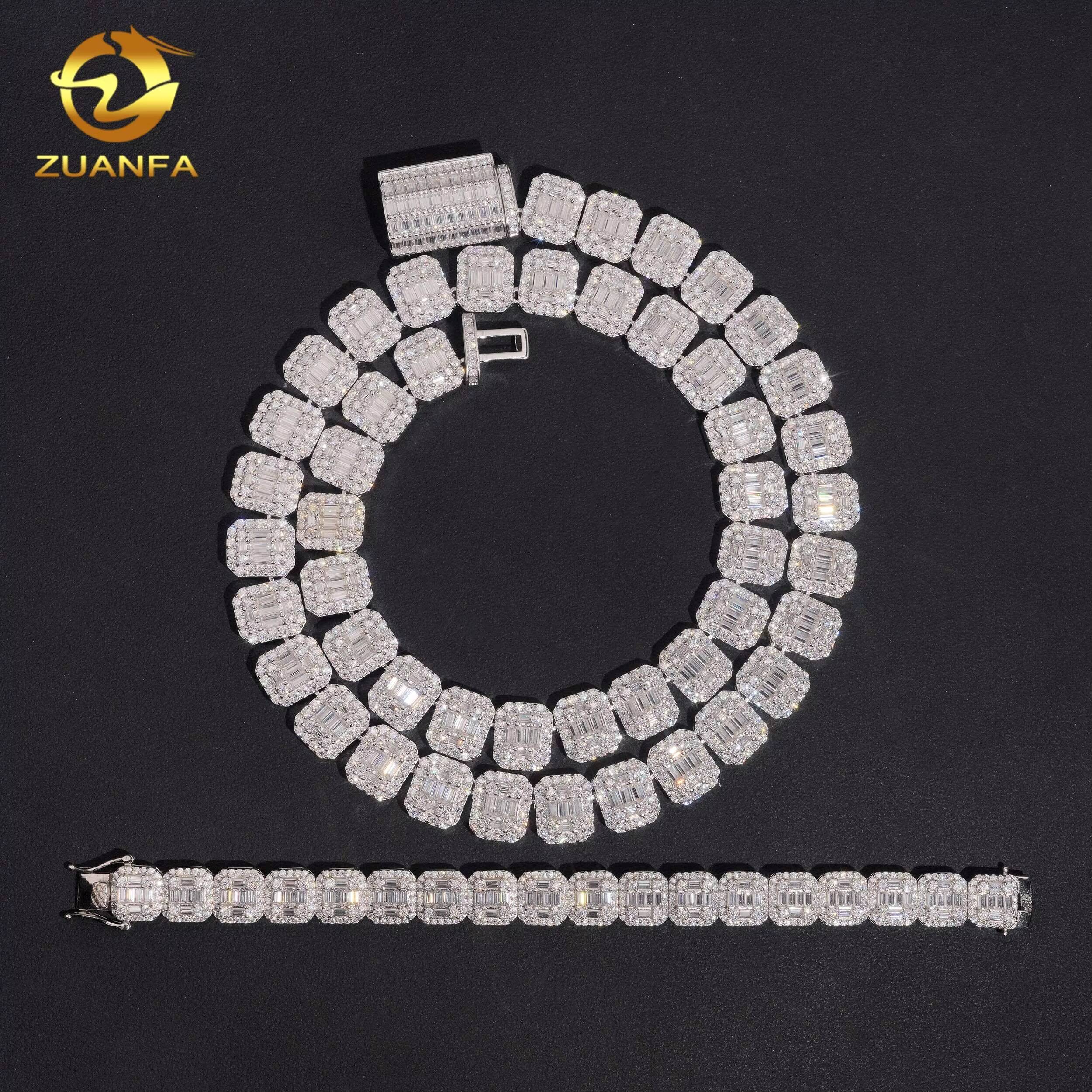 Hip Hop Jewelry 13MM Moissanite Diamond Cuban Link Chain Baguette Cut 925 Silver Iced Out Cuban Link With GRA Certificate