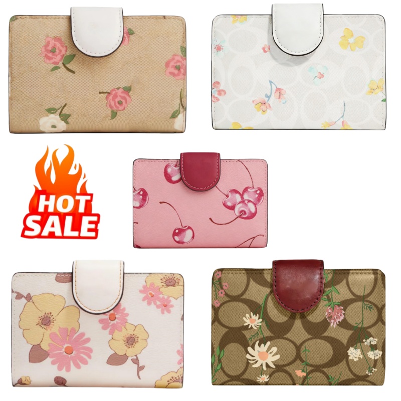 New Floral Fold Women's Easy to carry Flower pattern cherry Wallet Clutch Medium Length Snap Closure Pouch Women's Bag with women