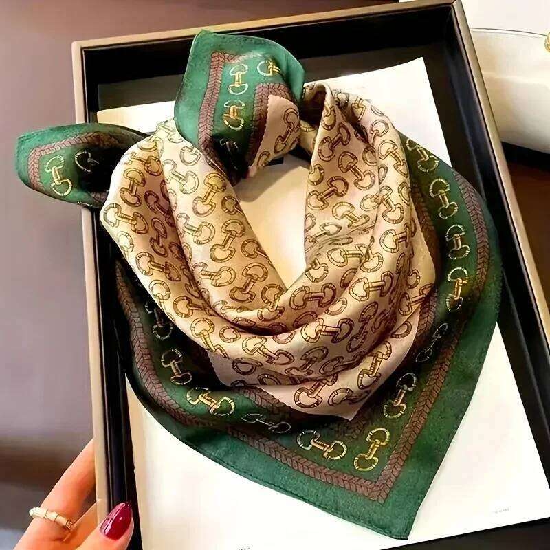 Elegant Ladies Satin Square Fashionable Green Round Scarf Soft Woven Fashion Accessory Versatile Neck Wrap