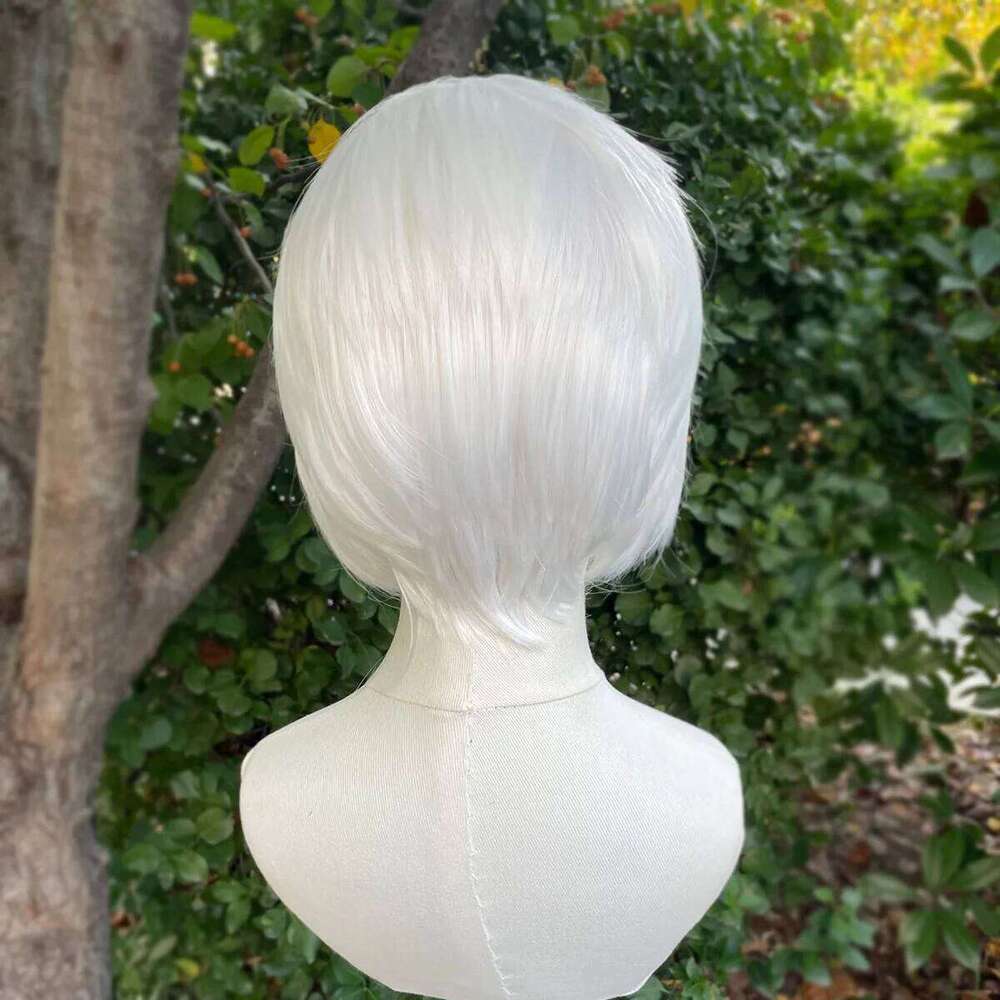 Widow's Peak Short Bob Cut Synthetic Front Women Cosplay For Men White Color Glueless 13X4 Lace Wigs Natural SHXI
