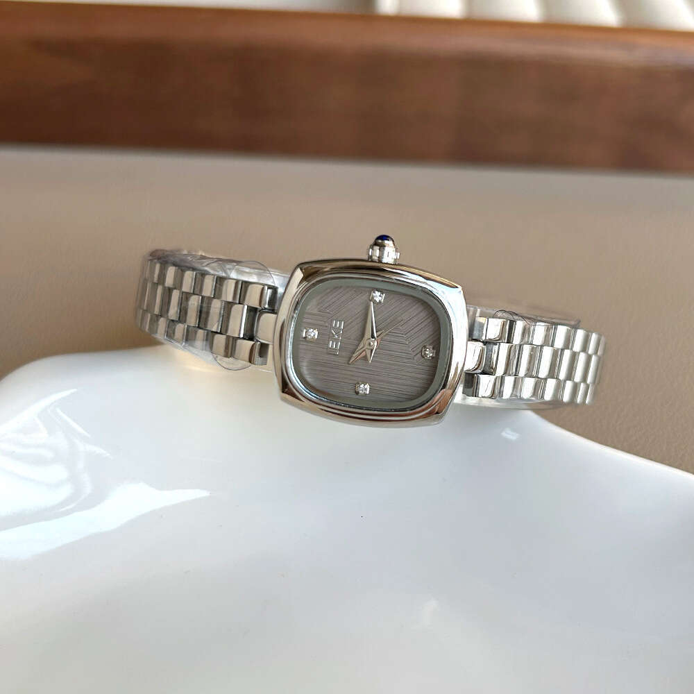 With Box New Steel Strap Women's Cool Silver Gray Design Fashion Small Square Watch Dainty Free gift