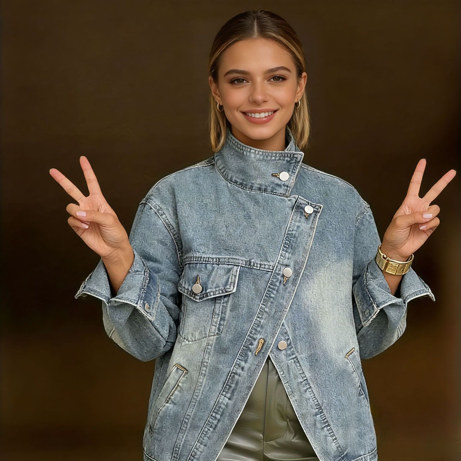 2025 Denim Jacket Irregular Single Pocket Design Womens Loose Coat 240116