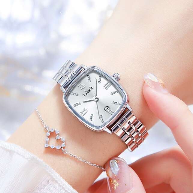 With Box Labaoli New Square Steel Strap Women's Watch with Dainty Calendar for Design Free gift
