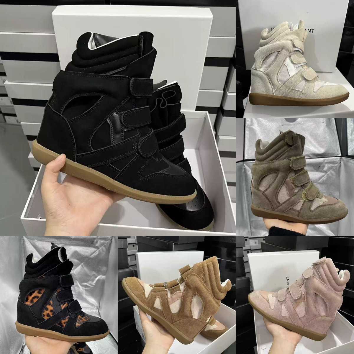 Deisgner Boots Isabel Hot Sale-Black Genuine Leather Winter Boots Bekett Leather-Trimmed Suede Wedge Sneakers Fashion women shoes