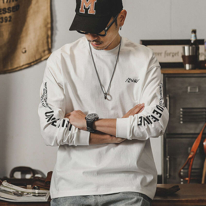 American heavyweight T-shirt, men's long-sleeved, autumn trendy brand, Instagram casual, pure cotton shirt, mountain style men's clothing, t