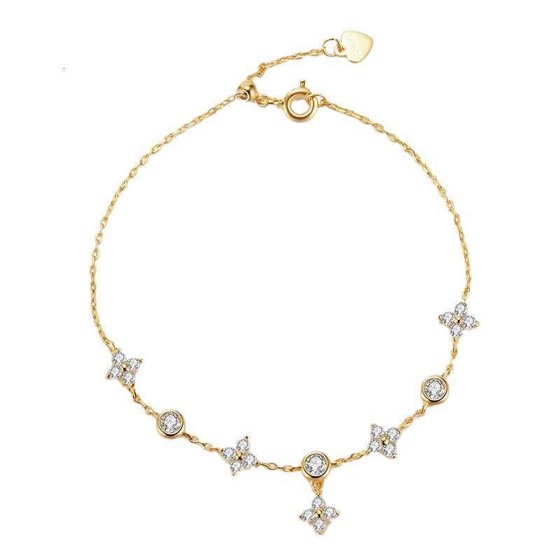 S925 Sterling Silver Zircon Four-Leaf Clover French Style High-End Star Sparkling Five-Flower Bracelet Cross-Border Jewelry for Women