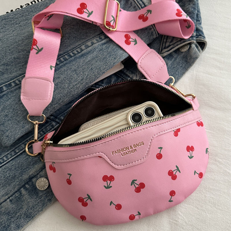 2026 Spring Summer Women's Cherry Print Crossbody Bag Niche Minimalist Premium Texture Chest Sling Bag