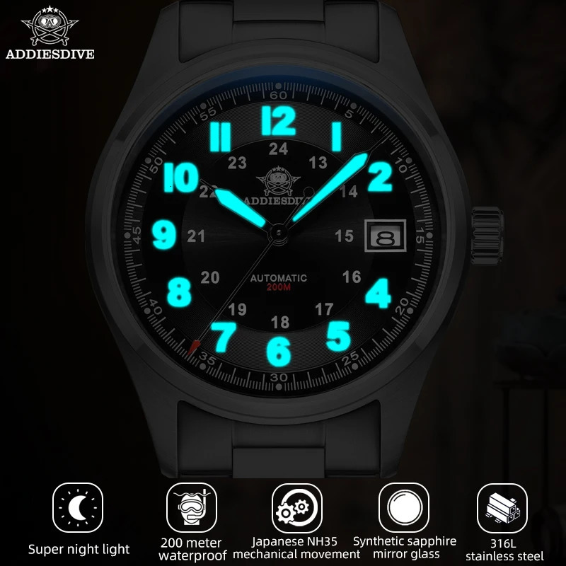ADDIESDIVE Luxurious Mens Automatic Watch NH35A Mechanical Watch Sapphire Glass 200m Waterproof Analog Luminous Watches AD2048 260114