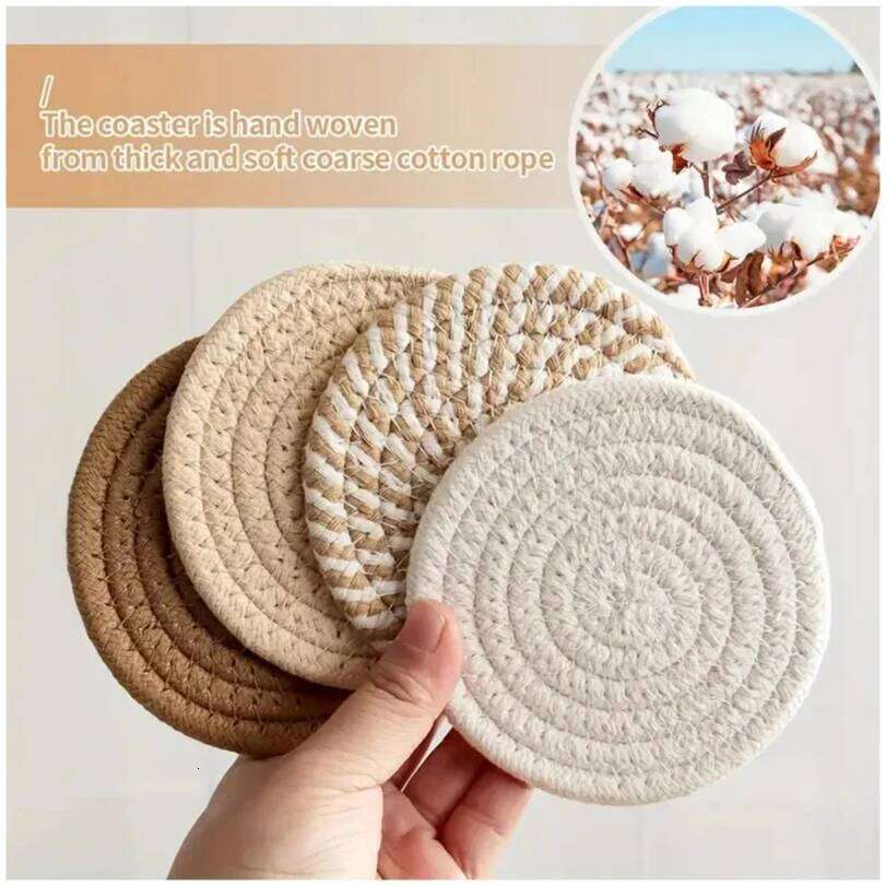 8-Piece Set Absorbent for Drinks, Minimalist Cotton Woven Coffee Table Decor Boho Cute Cup Coasters 26H0122