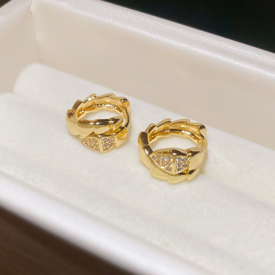 Real Gold Plated Zircon Snake Wrap French Retro Personality Fashion Design Sense Niche Earrings for Women - view 4