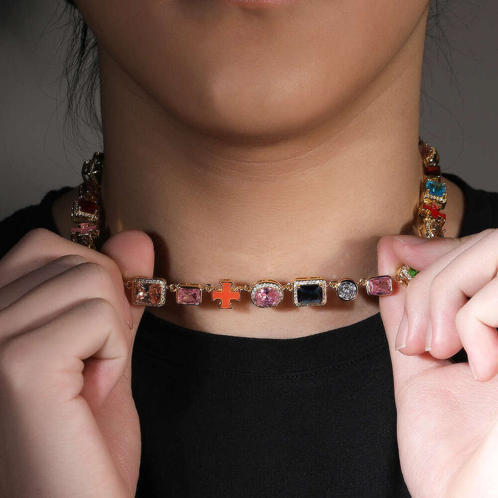 With Box Luxury Diamond-Encrusted Geometric Adjustable Colorful Dainty Gemstone Bracelet Summer Dopamine Necklace Design