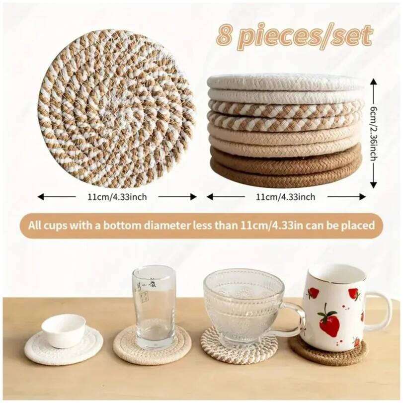 8-Piece Set Absorbent for Drinks, Minimalist Cotton Woven Coffee Table Decor Boho Cute Cup Coasters 26H0122