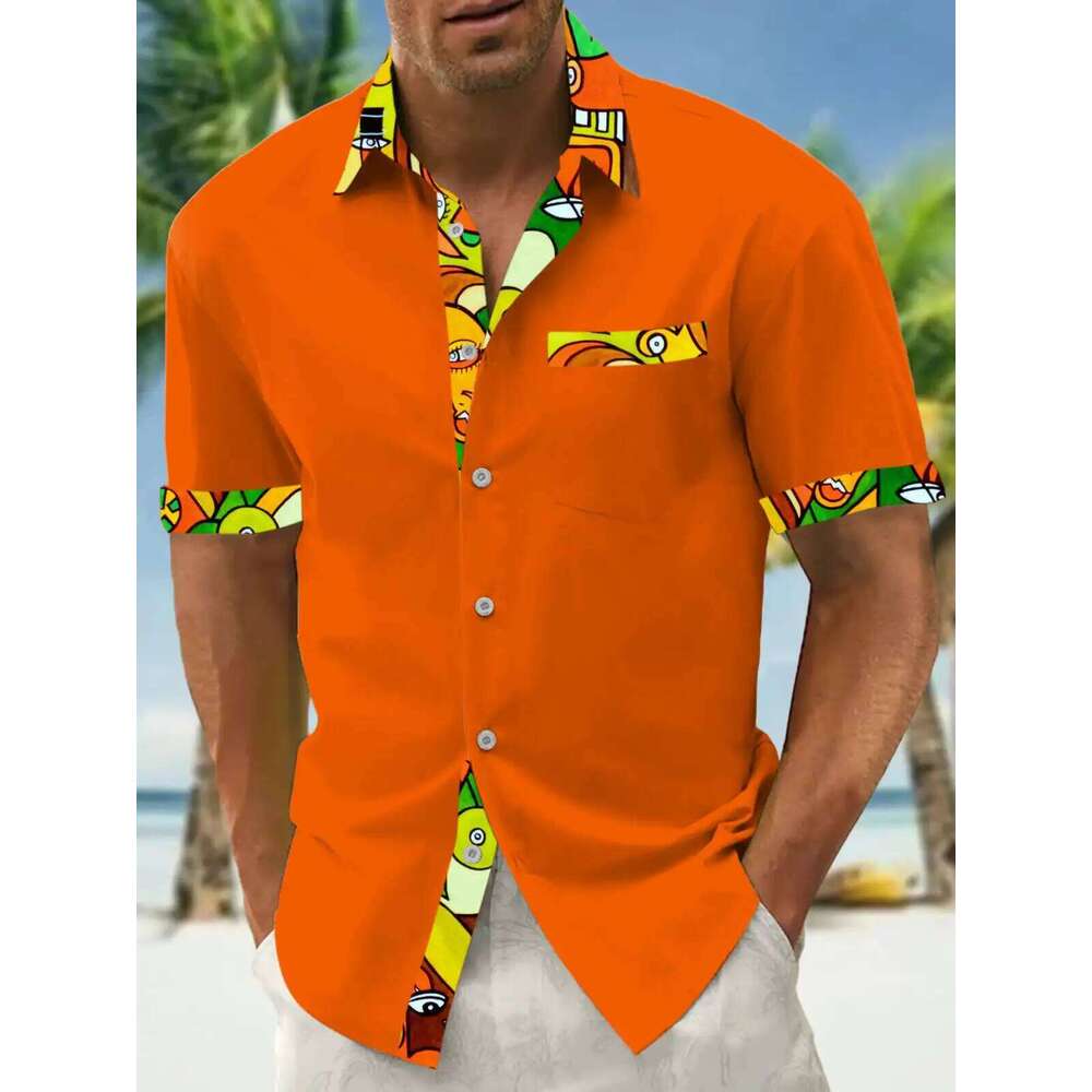 Men's button up casual shirts, spring and summer, printed short sleeves, daily, fashionable, comfortable 26W0122