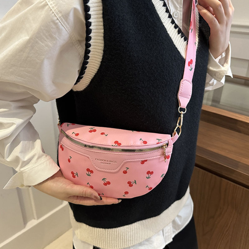 2026 Spring Summer Women's Cherry Print Crossbody Bag Niche Minimalist Premium Texture Chest Sling Bag