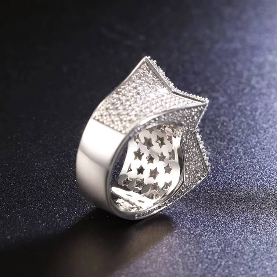 RTS Hiphop Jewelry S925 Silver Cuban Ring with Shine D Vvs Moissanite Cuban Star Ring