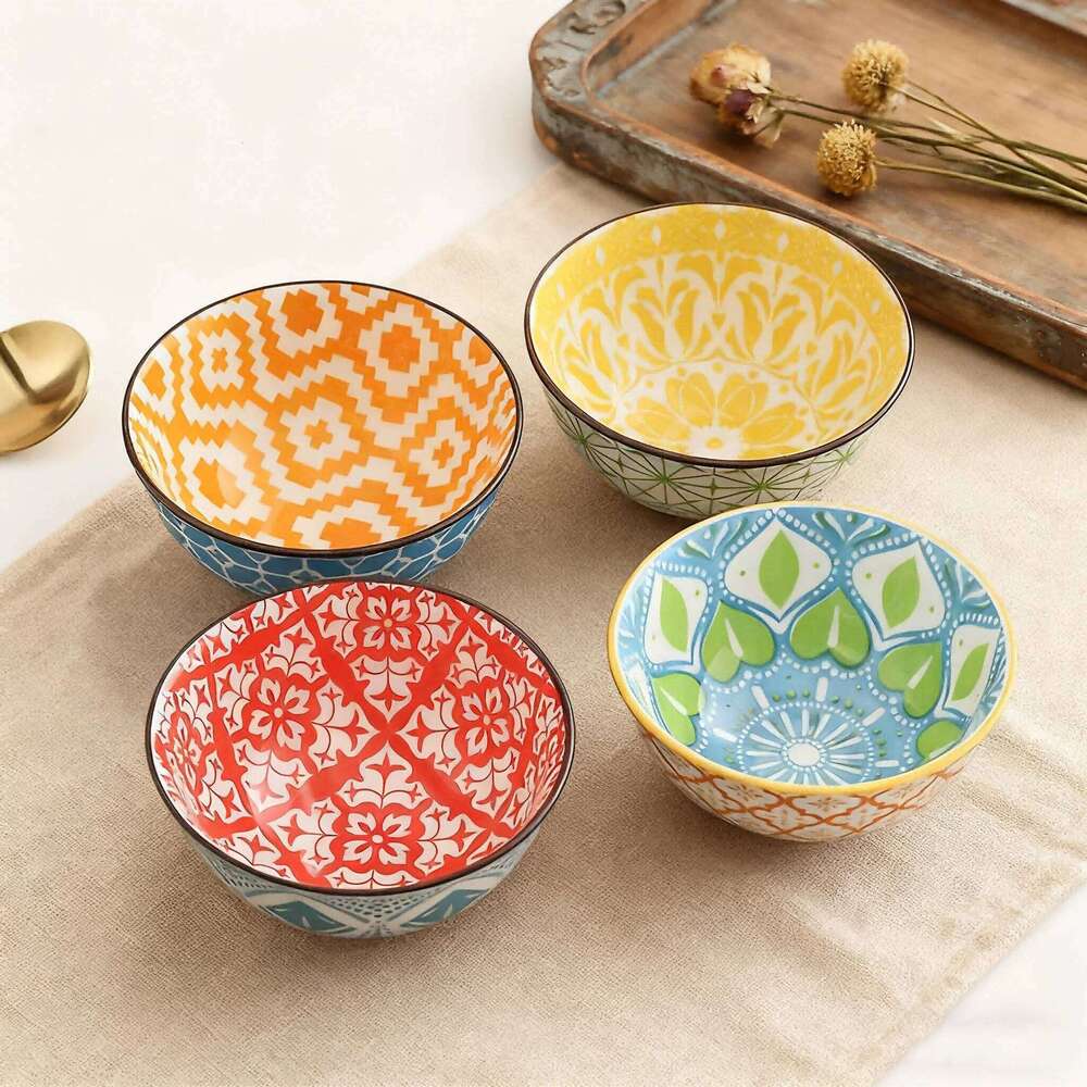 Bohemian Ceramic Bowl Set - Salad, Dessert, Soup, Fruit, Appetizer Snack Nut Bowls, Dishwasher & Microwave Safe