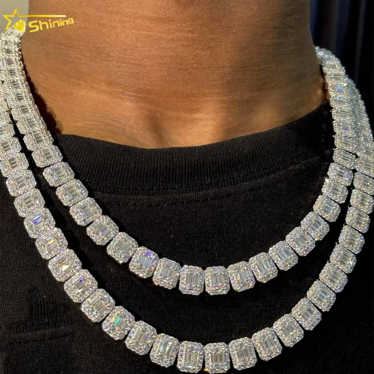 Pass Diamond Tester 9mm Chain Iced Out baguette Custom 925 Sterling Silver Hip Hop VVS Moissanite Tennis Chain