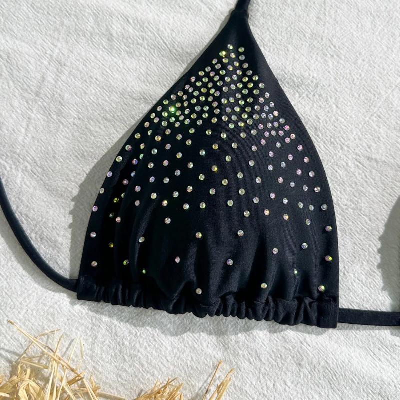 ddmyApr-Women's Swimwear Fashion Sexy Bikini Set Rhinestone Embroidery Knot Design Two-Piece Swimsuit Pure Color Running Dance Swimming