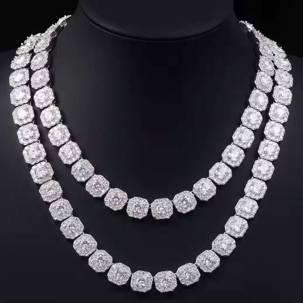 DE VVS Moissanite Chic Fashion 10mm Jewelry Iced Out Square Striking Bling 925 Sterling Silver Tennis Bracelet Chain Necklace