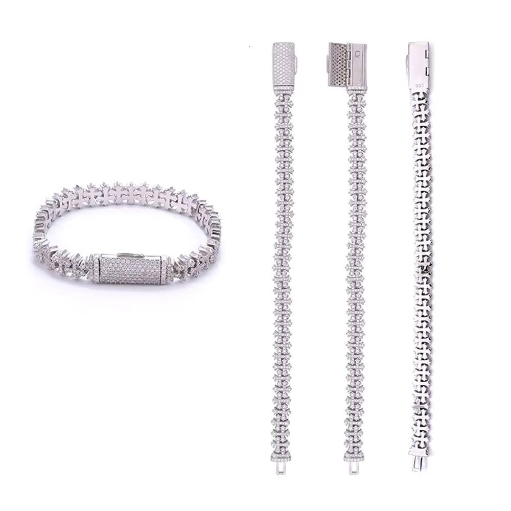 8mm Cross Cuban Chain Vvs Moissanite Hop Bracelet 925 Silver For Men And Women Cross Cuban Bracelet For Men And Women