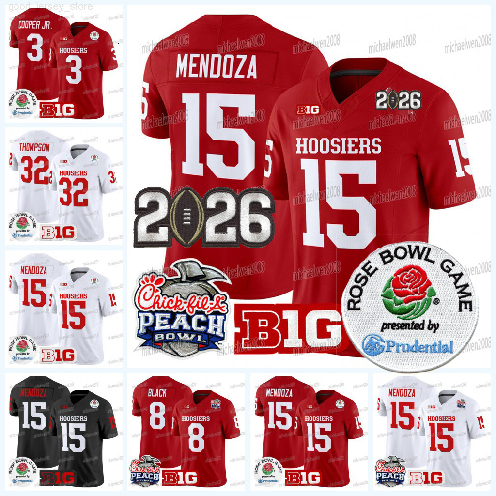 Custom Indiana Hoosiers 2026 Final Patch Peach Rose Bowl Football Jersey Fernando Mendoza Rust Born Kaelon Black Omar Cooper Jr Roman Hemby Embroidered