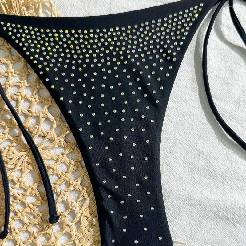 ddmyApr-Women's Swimwear Fashion Sexy Bikini Set Rhinestone Embroidery Knot Design Two-Piece Swimsuit Pure Color Running Dance Swimming