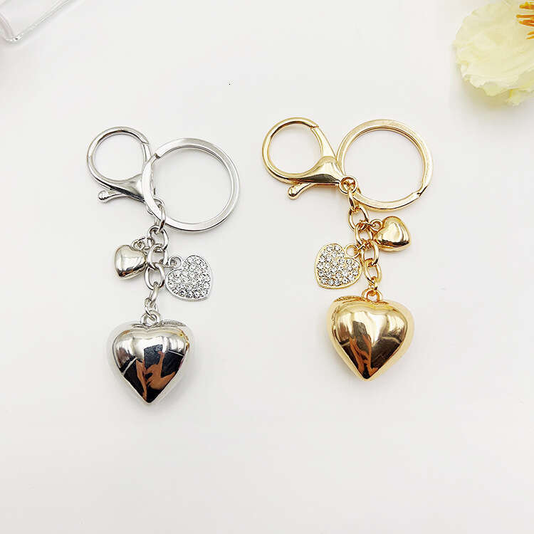 crossborder european american fashion simple large and small heartshaped diamondstudded keychain creative bag pendant accessory