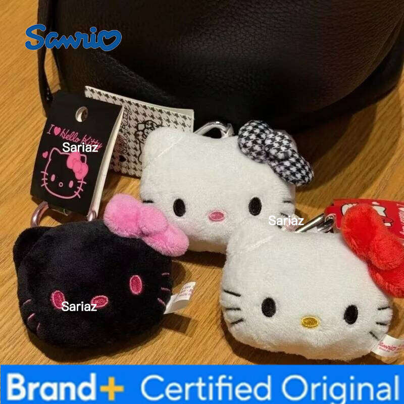 Sanrio Plush Toys Keychain Hello houndstooth heart Buckle Anime Kitty Cat Cute Bag Pendant Accessories Girl's Holiday Gift H260105