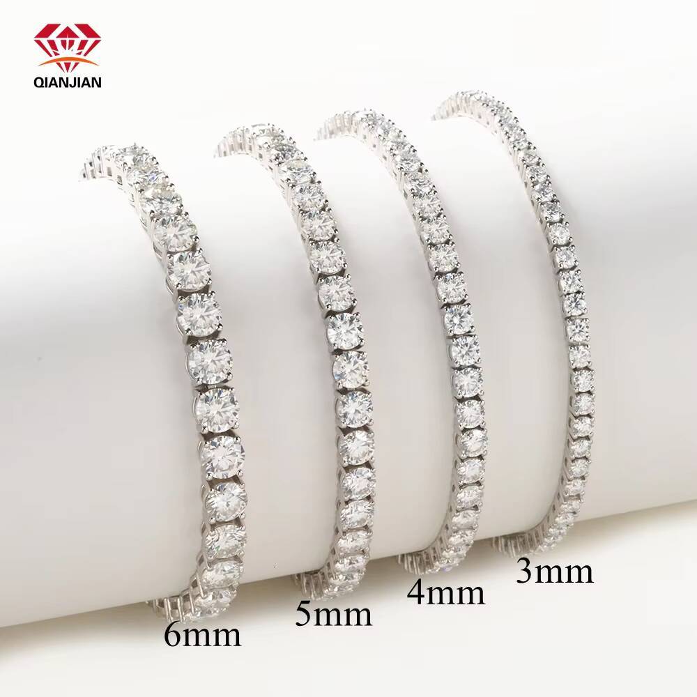 Trendy Jewelry Pass Diamond Tester VVS S925 Sterling Silver 2mm -4mm Chain Moissanite Tennis Bracelet for Men and Women