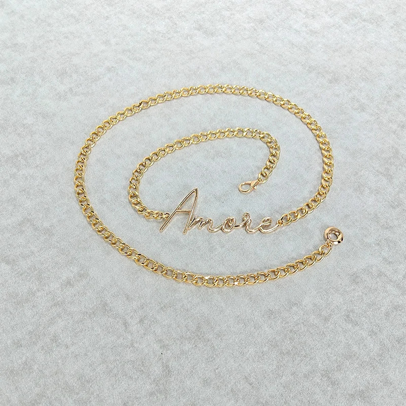 Minimalist Charm Retro er Waist Chain for Women Gold Plated Letter Girls Metal Daily Elegant Jeans Belt Female250915