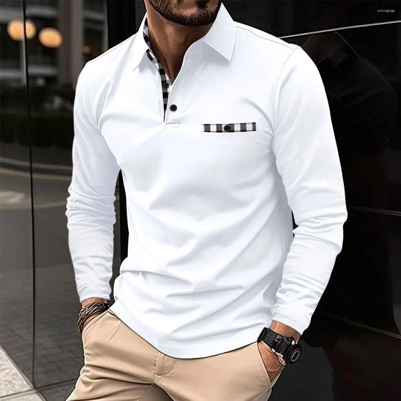 Men's Polos Cross Border Autumn Long Sleeved Polo Shirt Printed With Polka Dot Collar Sports Top From Europe And America