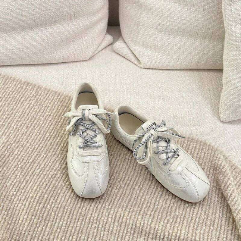 College style colour-blocked lace-up trainers for women 2025 spring and autumn round-toe low-top trendy flat shoes