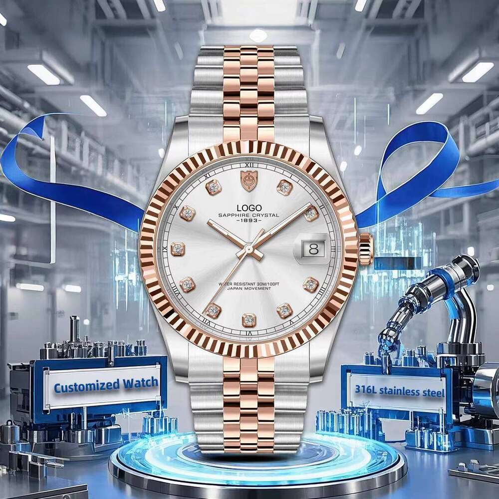 Luxury Quartz Men's Watch with Custom Logo High Quality 304 Stainless Steel Waterproof Wristwatch 22mm Band Width OEM Wholesale