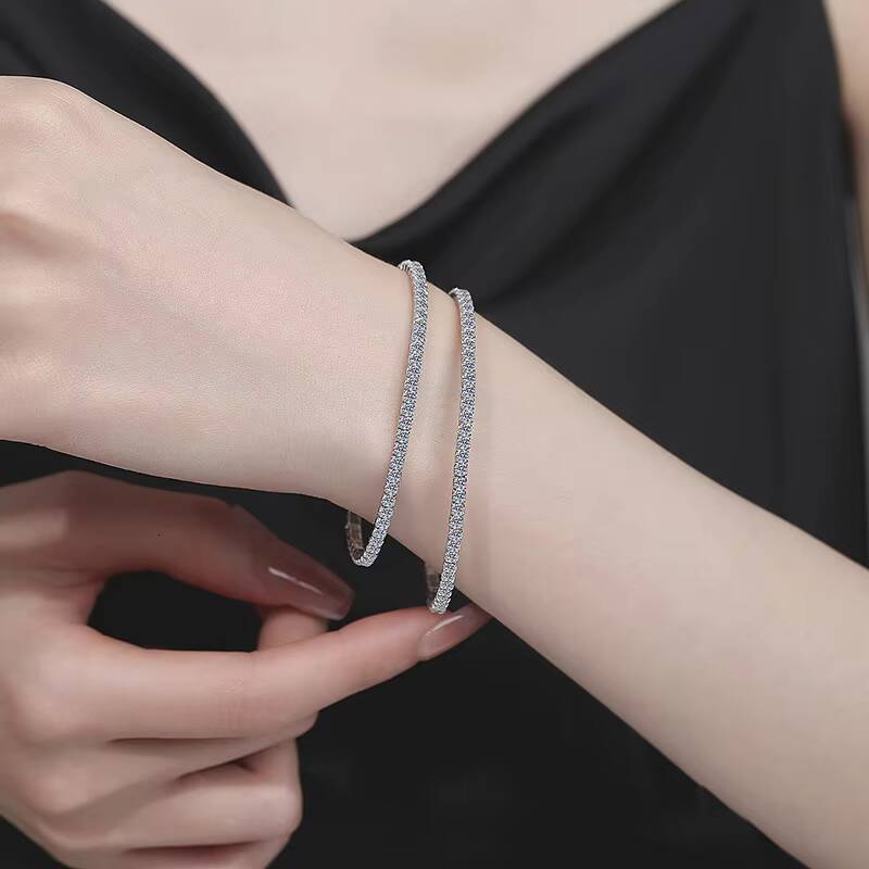 Lixin S925 Silver Rhodium Plated Moissanite Tennis Handchain Trendy Simple Starry Sky Fine Chain Link Bracelet Elastic Womens