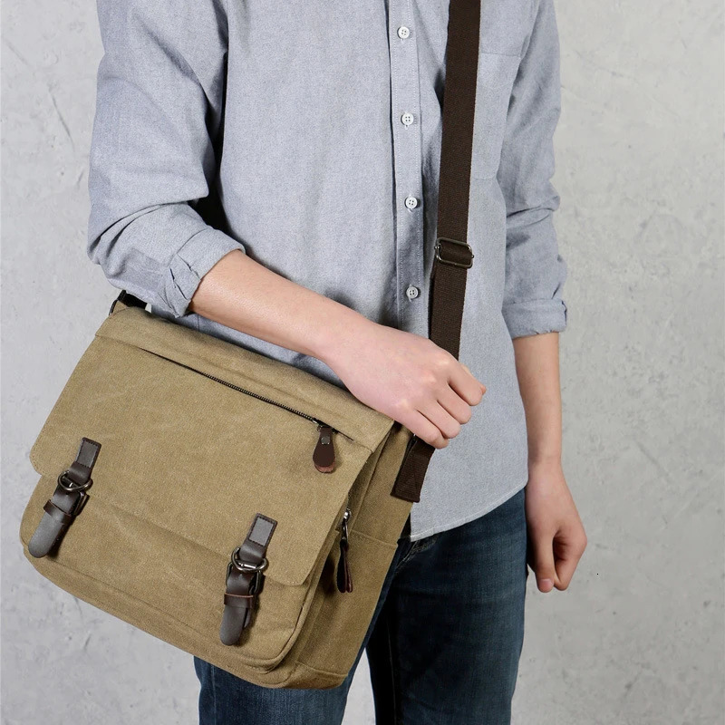 Scione Men Canvas Messager Bags Casual Crossbody Multifunction Handbags Solid Zipper Shouder Single Strap Travel Flap Mens Bag 260121
