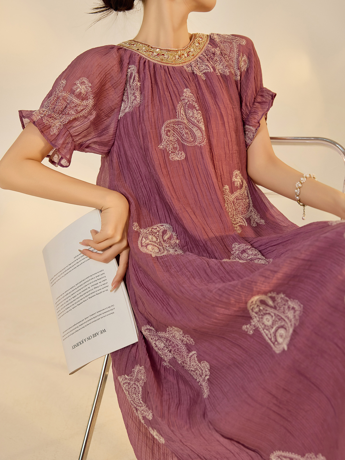 T19381 New Chinese Style High-End Embroidered Dress for Women, Summer New Style, Loose Fit, Light Luxury Long Dress