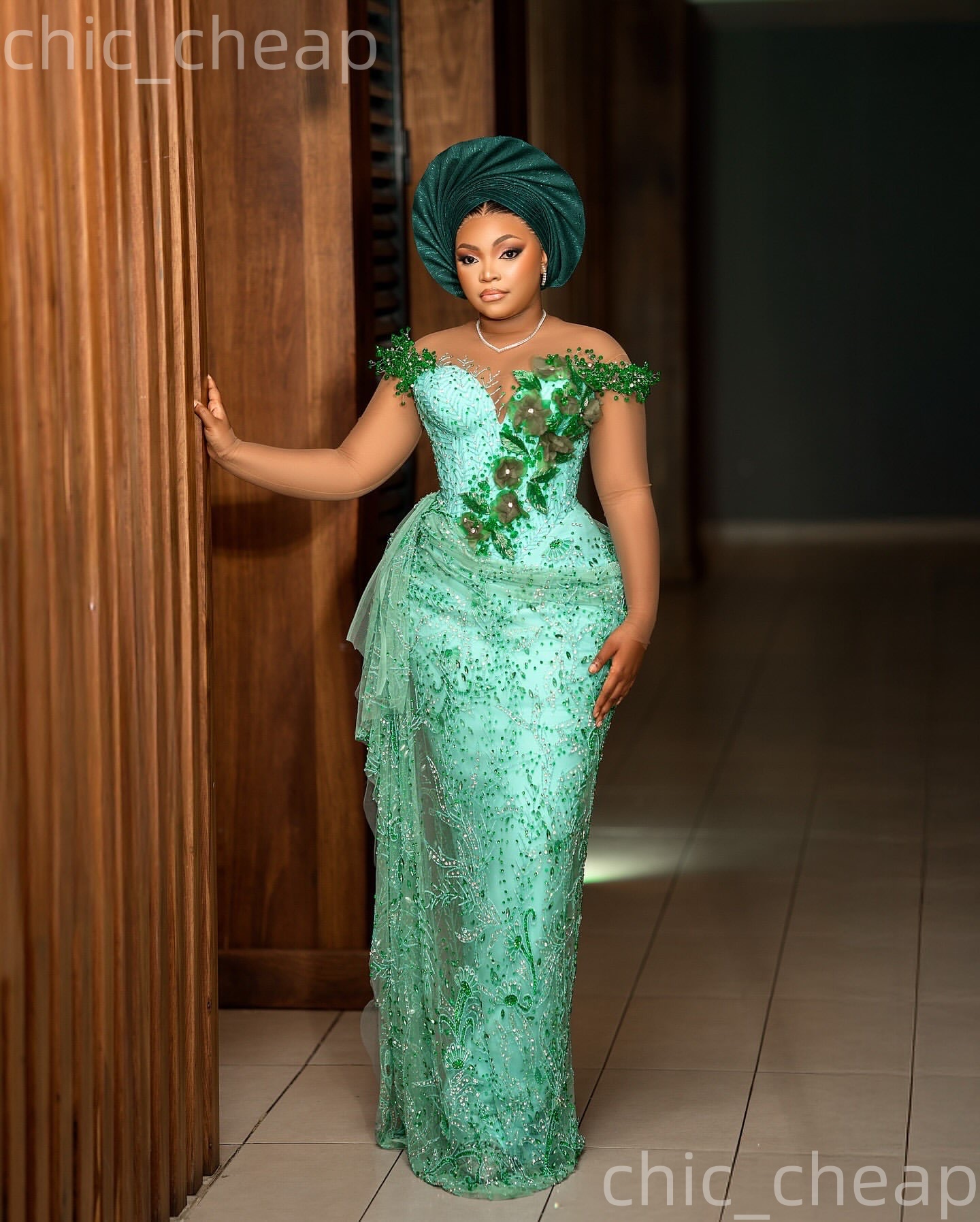 Aso Ebi 2026 Nigerian Mint Sheath Prom Dresses Flowers Crystals Beaded Evening Formal Party Second Birthday Engagement Gowns Dress For Special Occasio