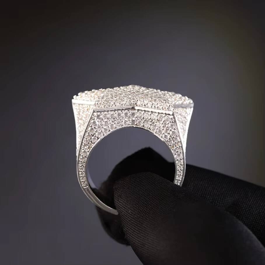 RTS Hiphop Jewelry S925 Silver Cuban Ring with Shine D Vvs Moissanite Cuban Star Ring
