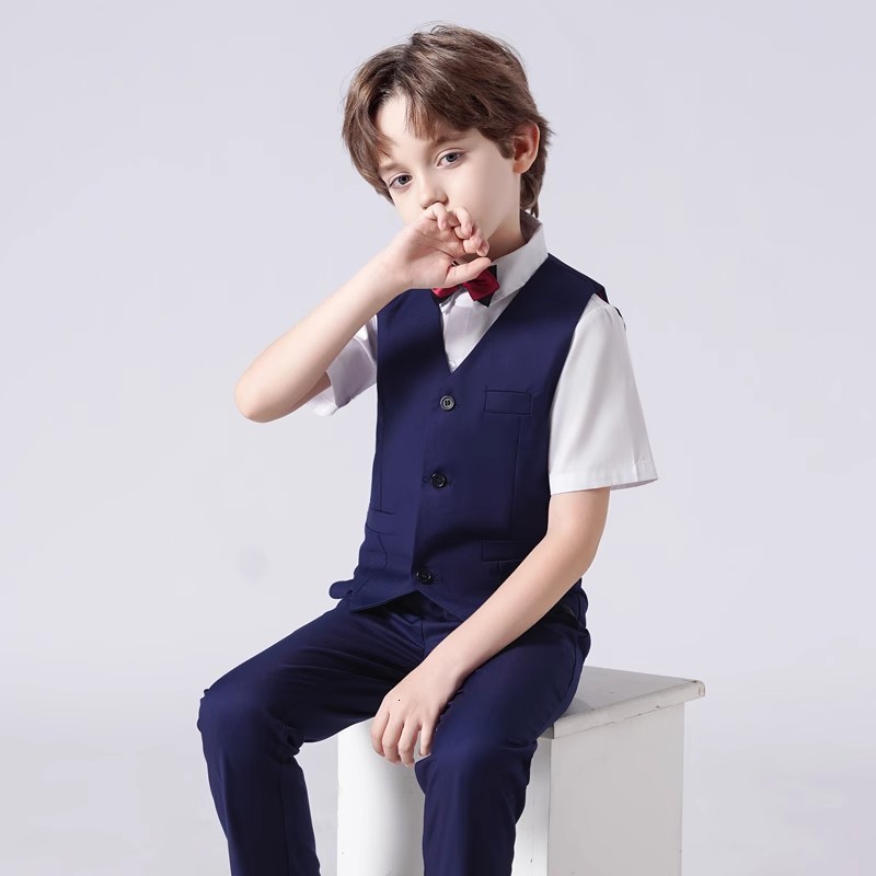 Children Shiny Blue Suit For Wedding Boys Formal Ceremony Tuxedo Dress Teenager Kids Pograph Blazer Party Performance Costume 240626
