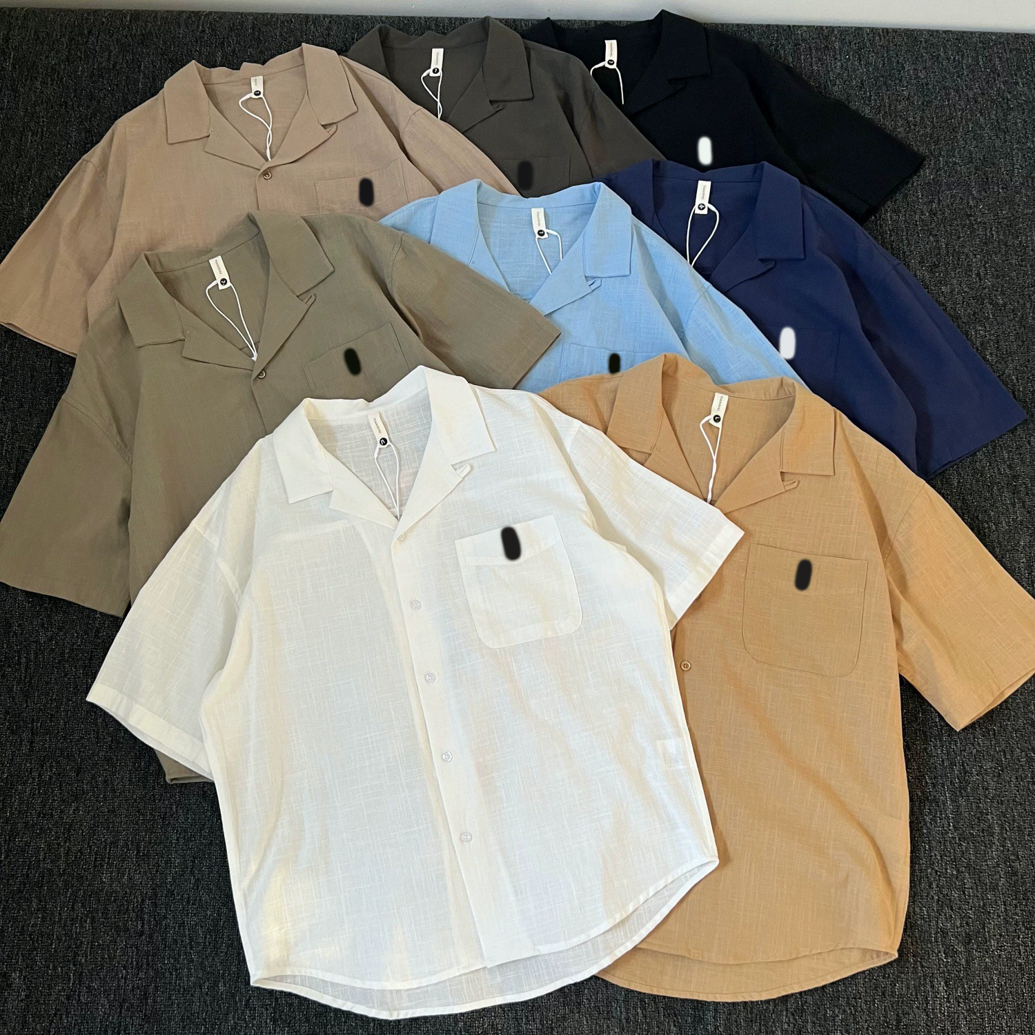 Men's Casual Shirts Short Sleeved Embroidery Shirt Mens Womens Spring Summer Loose Tops Solid Color Lapel T-Shirt