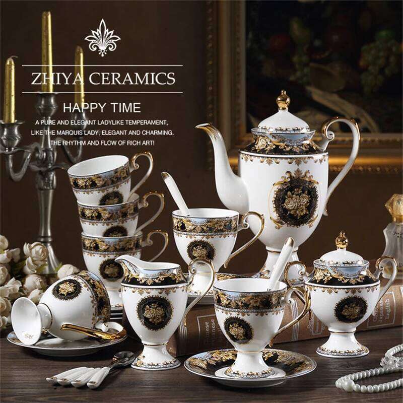 Bone China Coffee and Saucer British Court Teapot Milk Jar Sugar Tank Ceramic Afternoon Tea Flowertea Cup Party Drinkware