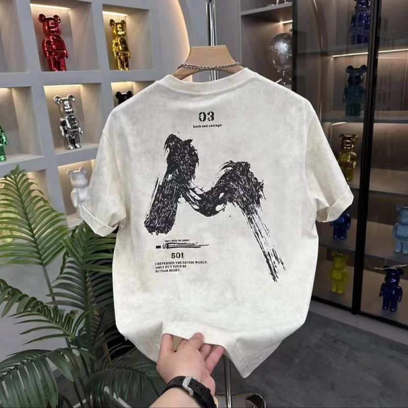 Printed Letter Trendy Casual INS-Style Slim-Fit Top Loose & Handsome Summer New Washed T-Shirt for Guys